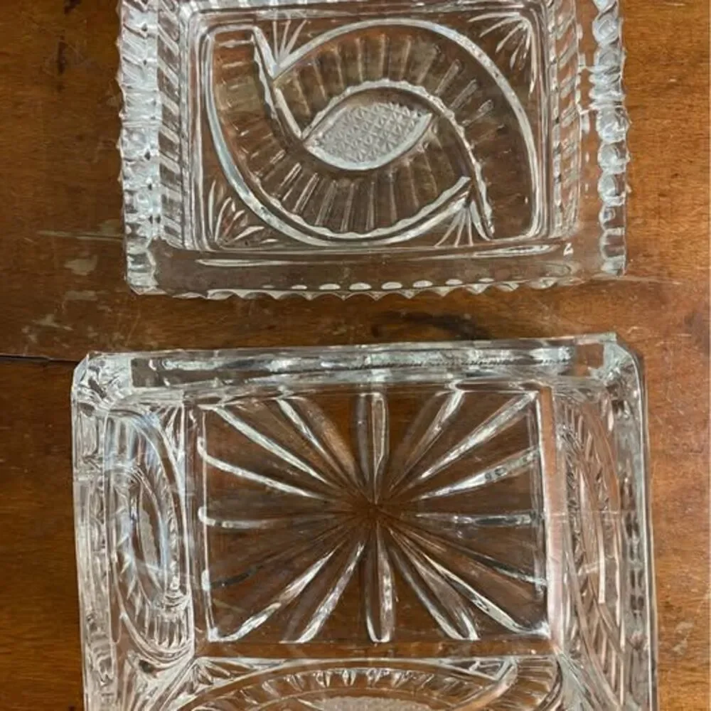 Vintage crystal cigarette box and ashtray that doubles as a lid